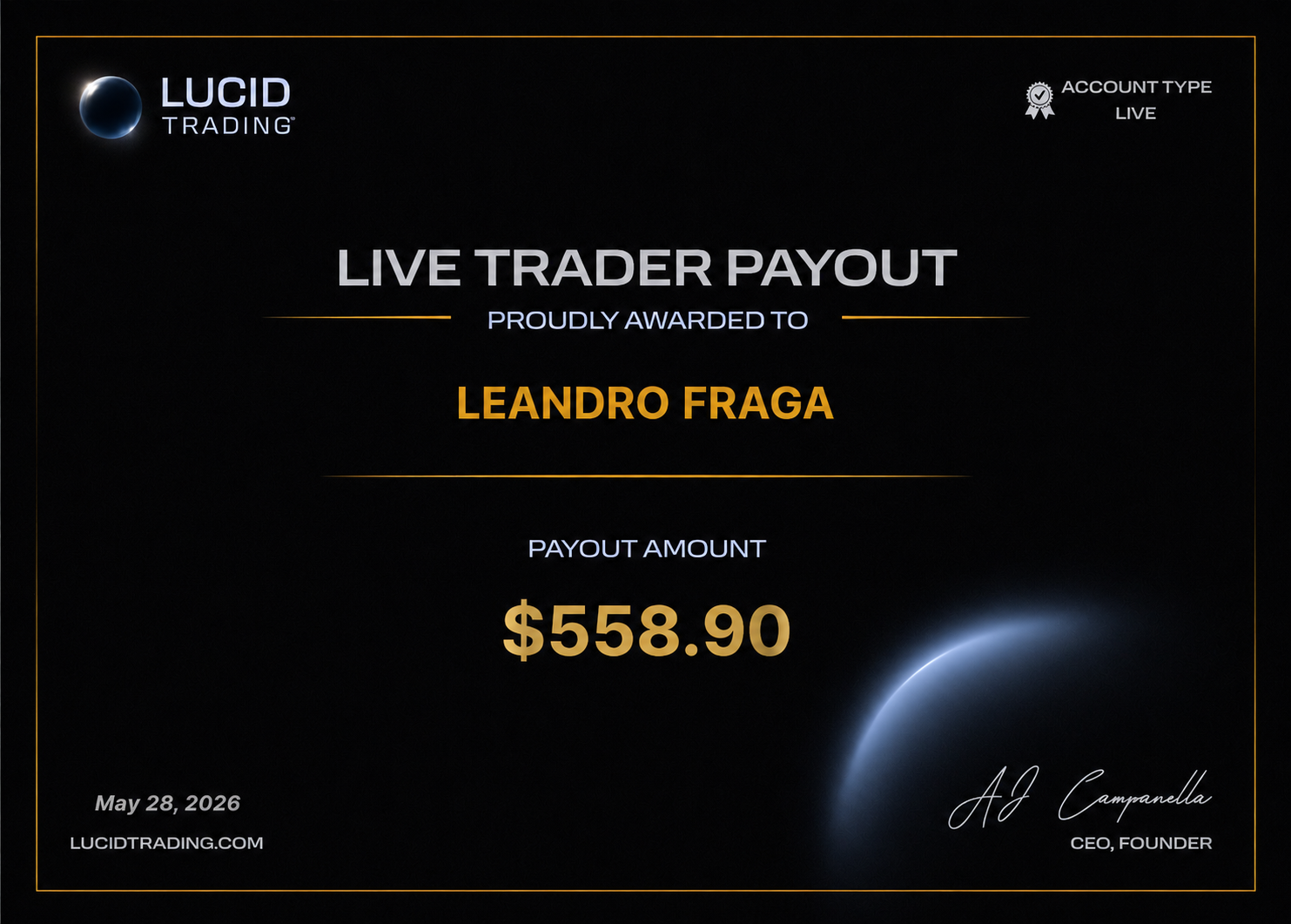 Comprovante de payout em mesa proprietária