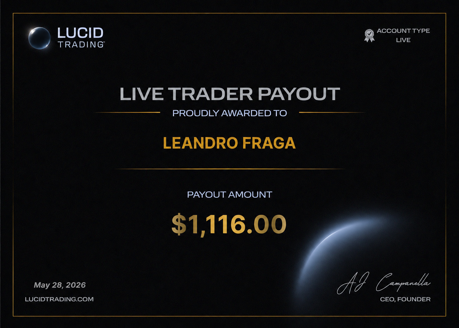 Comprovante de payout em mesa proprietária
